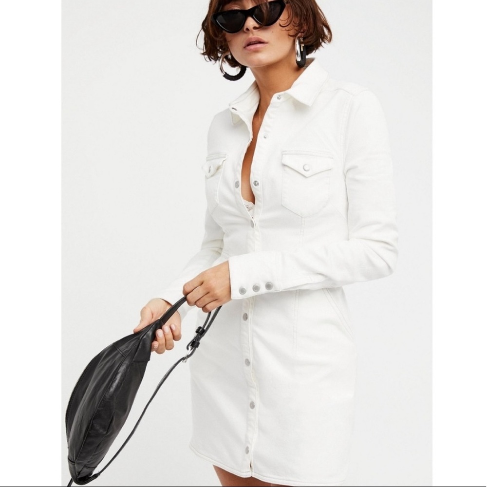 Free People White Denim Dress - S